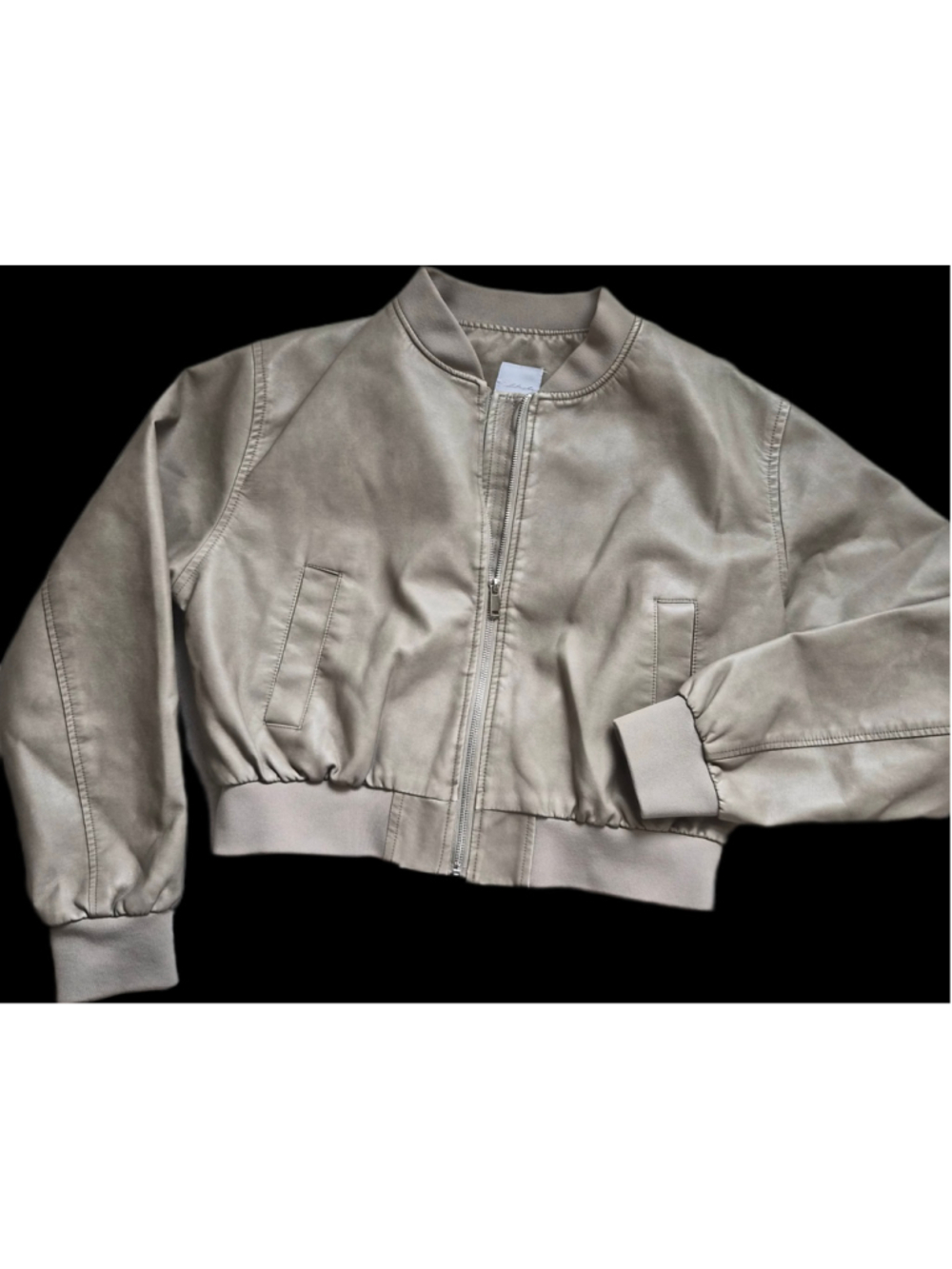 Y2K Blashe Faux Leather Bomber Jacket Women’s L Taupe Cropped Moto Zip
